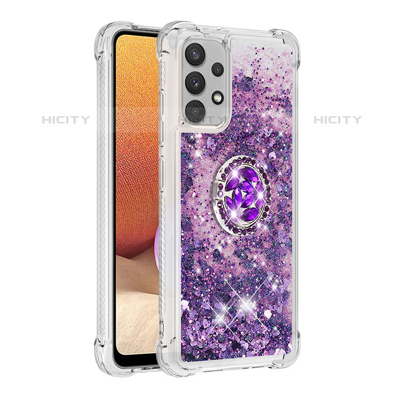 Custodia Silicone Cover Morbida Bling-Bling con Anello Supporto S01 per Samsung Galaxy M32 5G Viola