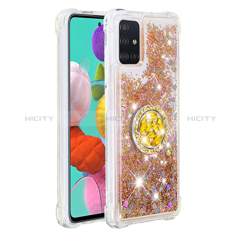 Custodia Silicone Cover Morbida Bling-Bling con Anello Supporto S01 per Samsung Galaxy M40S Oro