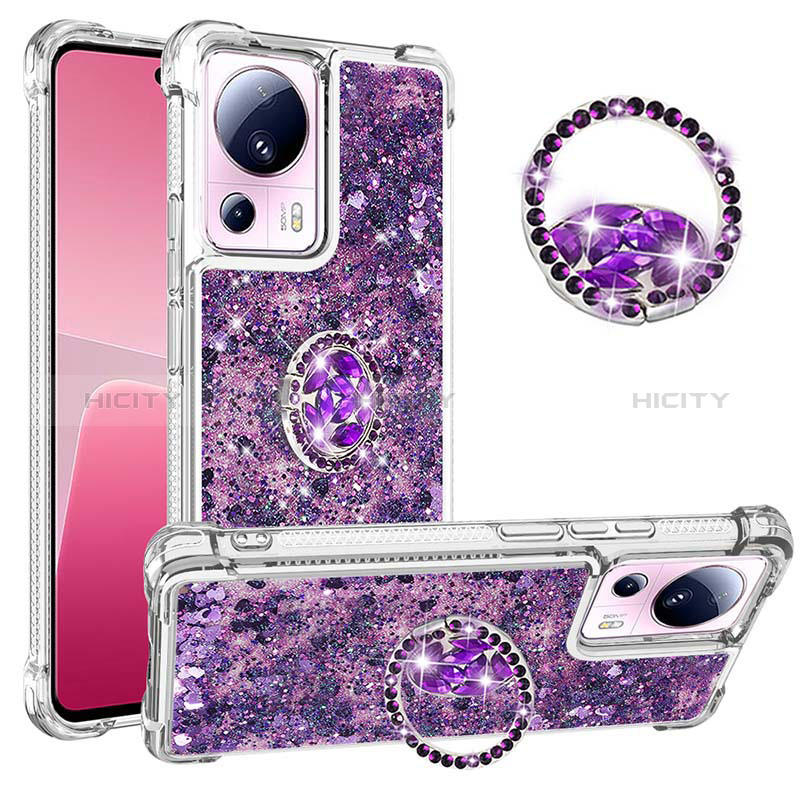 Custodia Silicone Cover Morbida Bling-Bling con Anello Supporto S01 per Xiaomi Civi 2 5G Viola