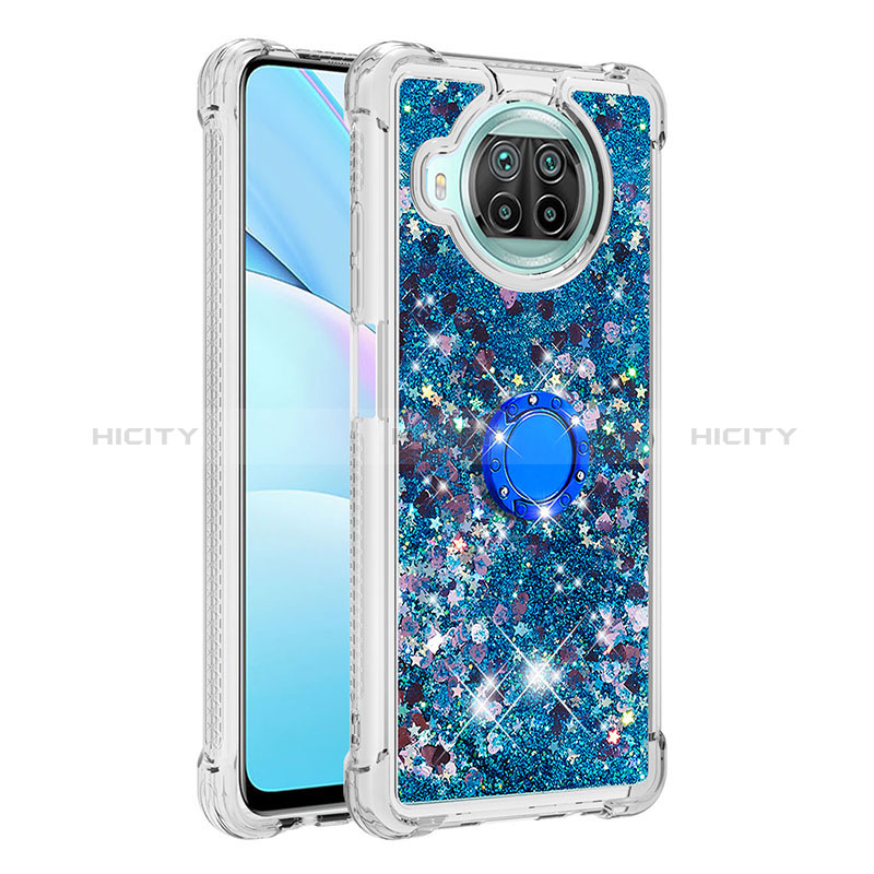 Custodia Silicone Cover Morbida Bling-Bling con Anello Supporto S01 per Xiaomi Mi 10i 5G Blu