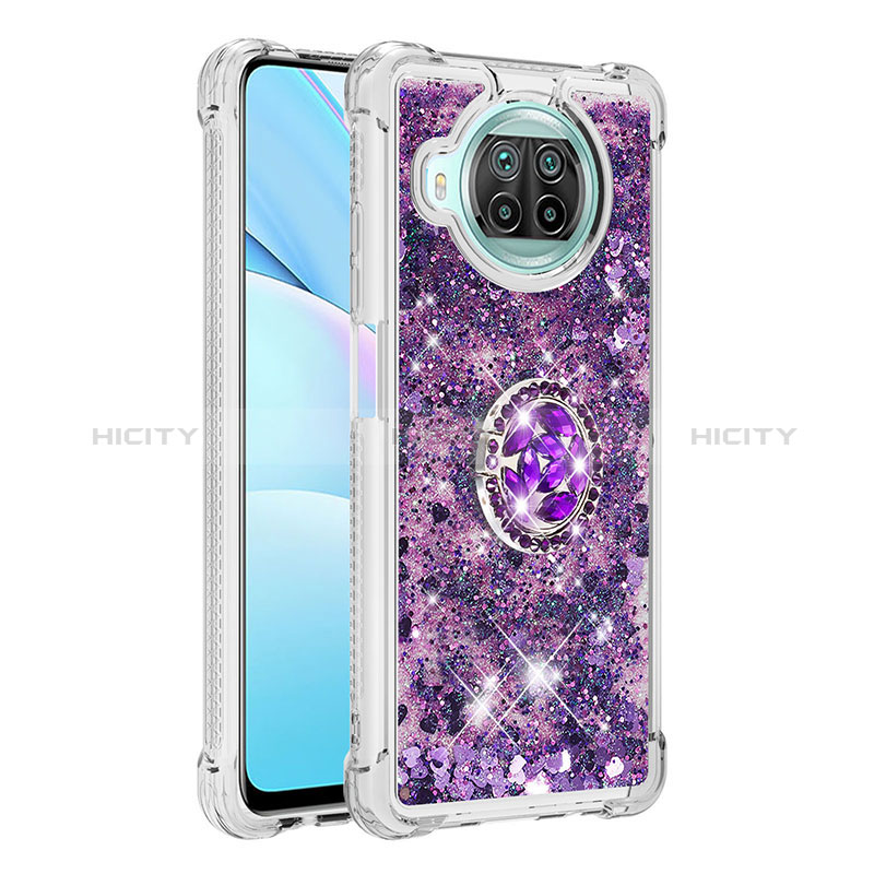 Custodia Silicone Cover Morbida Bling-Bling con Anello Supporto S01 per Xiaomi Mi 10i 5G Viola