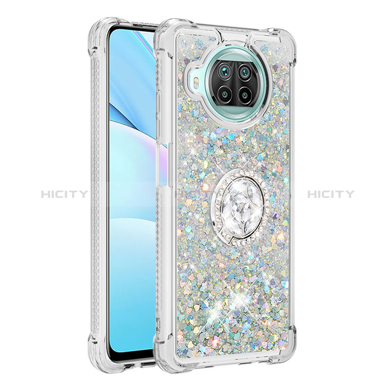 Custodia Silicone Cover Morbida Bling-Bling con Anello Supporto S01 per Xiaomi Mi 10T Lite 5G Argento