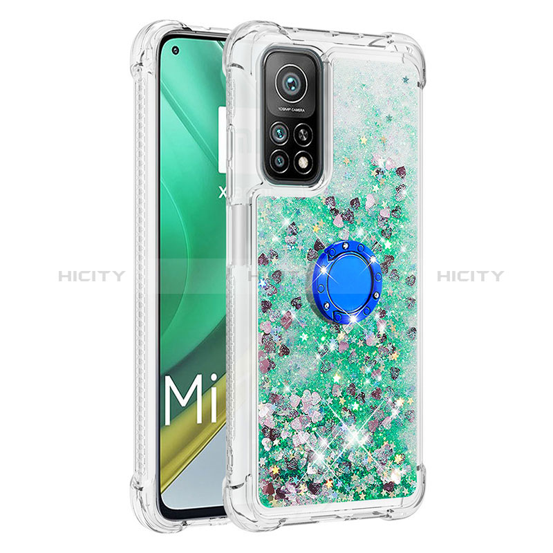 Custodia Silicone Cover Morbida Bling-Bling con Anello Supporto S01 per Xiaomi Mi 10T Pro 5G Verde