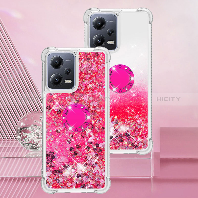 Custodia Silicone Cover Morbida Bling-Bling con Anello Supporto S01 per Xiaomi Poco X5 5G Rosa Caldo