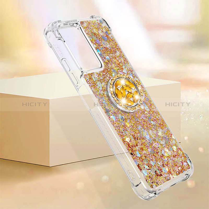 Custodia Silicone Cover Morbida Bling-Bling con Anello Supporto S01 per Xiaomi Redmi 10 5G