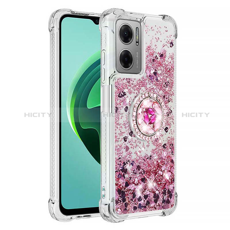 Custodia Silicone Cover Morbida Bling-Bling con Anello Supporto S01 per Xiaomi Redmi 10 Prime Plus 5G Rosa Caldo