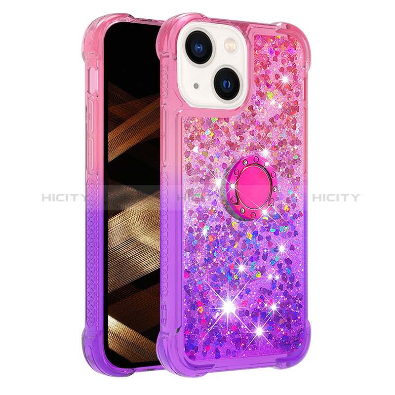 Custodia Silicone Cover Morbida Bling-Bling con Anello Supporto S02 per Apple iPhone 14