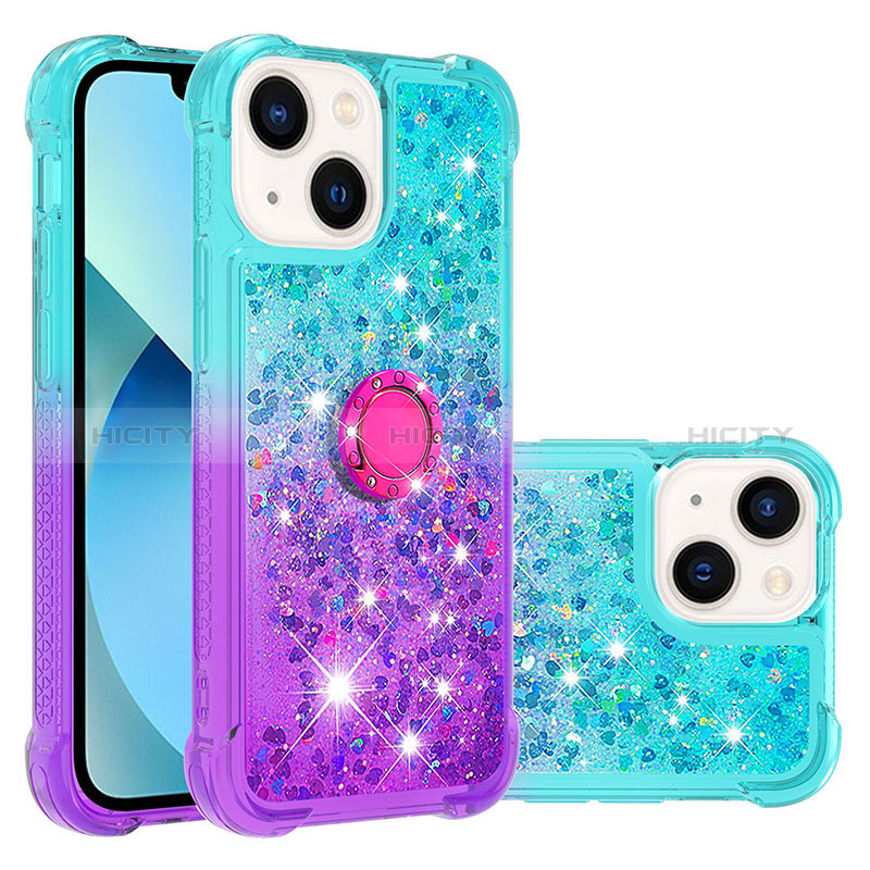 Custodia Silicone Cover Morbida Bling-Bling con Anello Supporto S02 per Apple iPhone 15 Plus