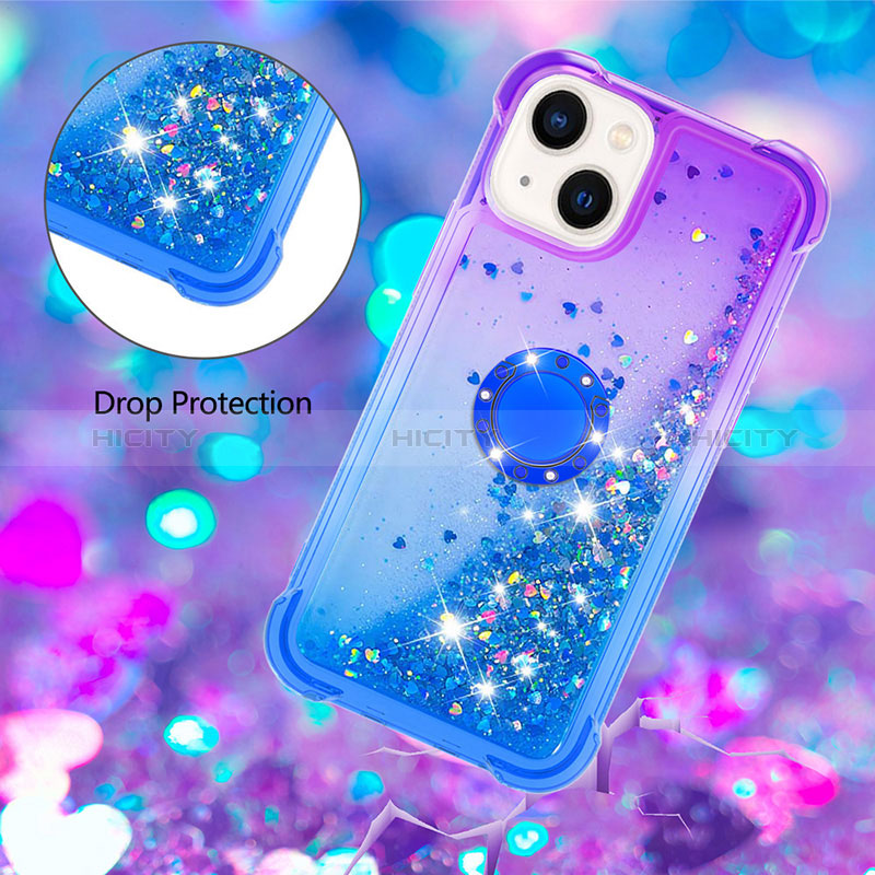 Custodia Silicone Cover Morbida Bling-Bling con Anello Supporto S02 per Apple iPhone 15 Plus