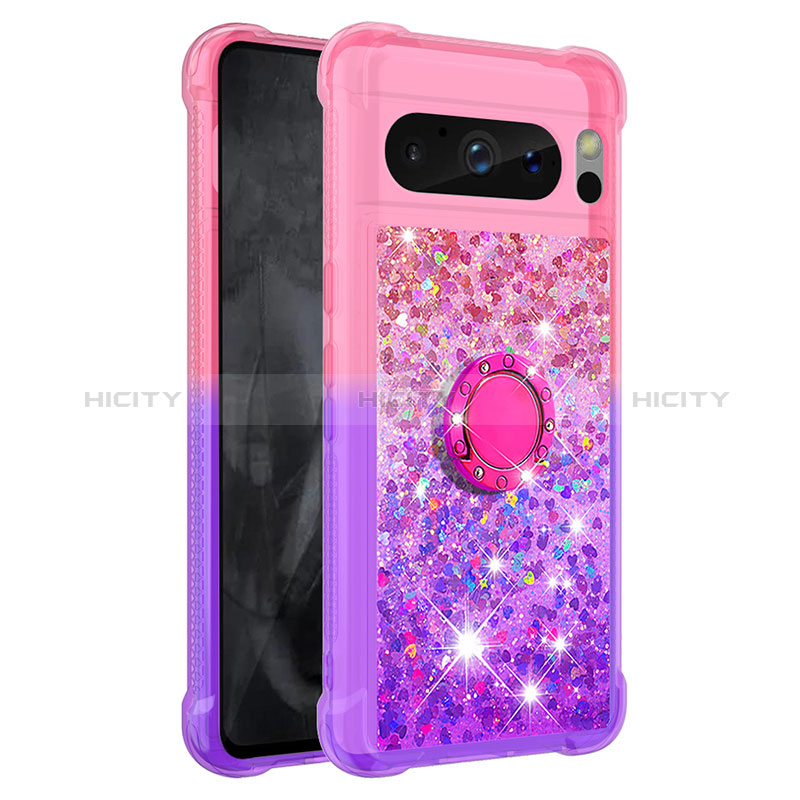 Custodia Silicone Cover Morbida Bling-Bling con Anello Supporto S02 per Google Pixel 8 Pro 5G