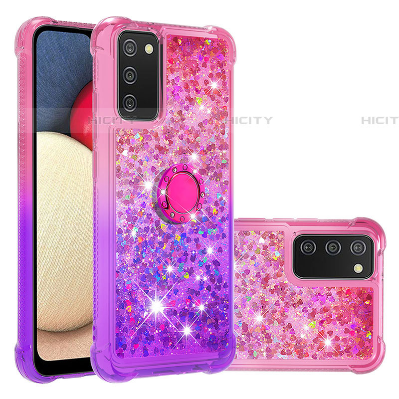 Custodia Silicone Cover Morbida Bling-Bling con Anello Supporto S02 per Samsung Galaxy A03s