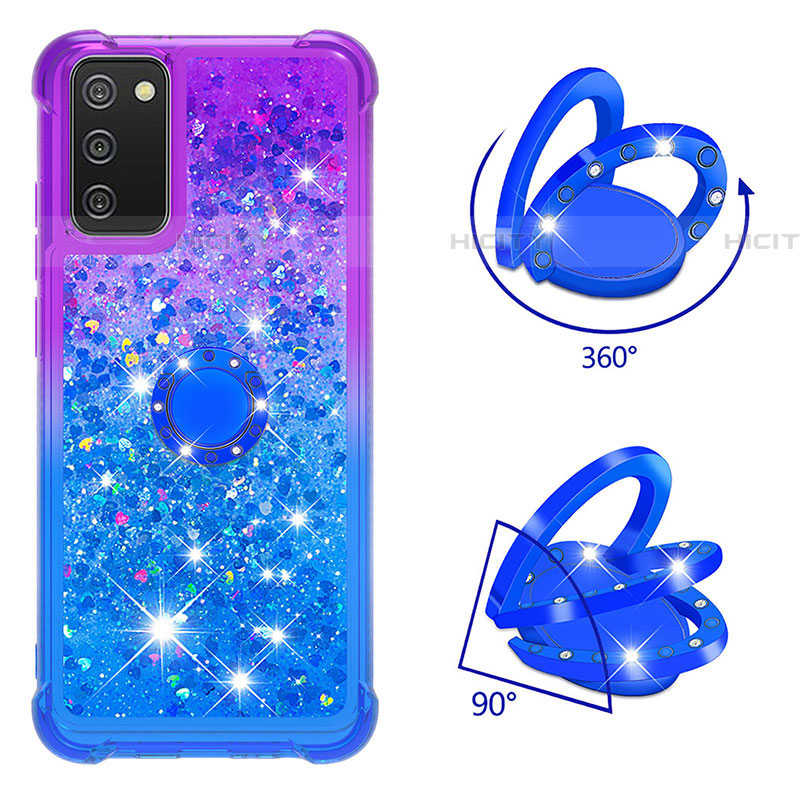 Custodia Silicone Cover Morbida Bling-Bling con Anello Supporto S02 per Samsung Galaxy A03s