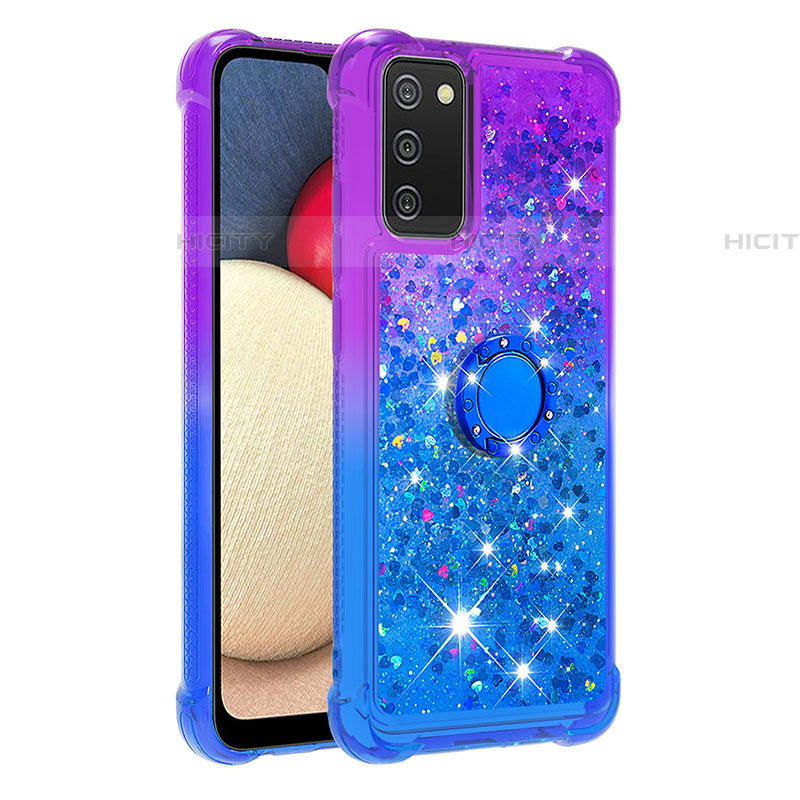 Custodia Silicone Cover Morbida Bling-Bling con Anello Supporto S02 per Samsung Galaxy A03s