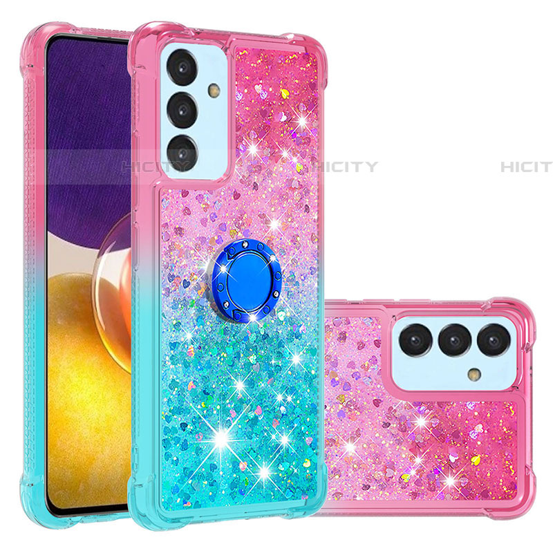 Custodia Silicone Cover Morbida Bling-Bling con Anello Supporto S02 per Samsung Galaxy A05s Rosa