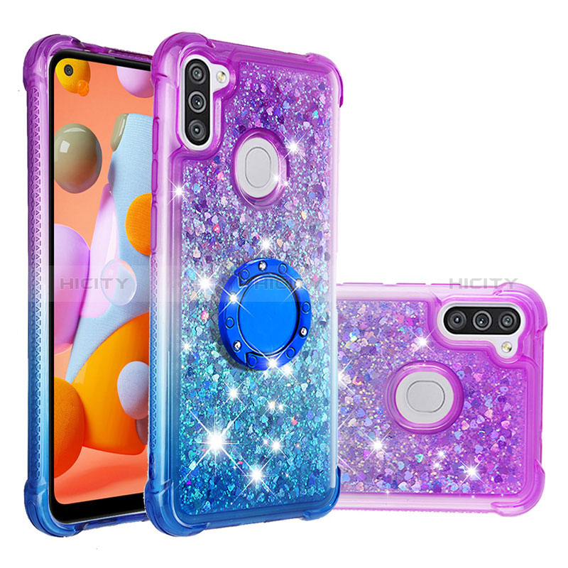 Custodia Silicone Cover Morbida Bling-Bling con Anello Supporto S02 per Samsung Galaxy A11 Viola