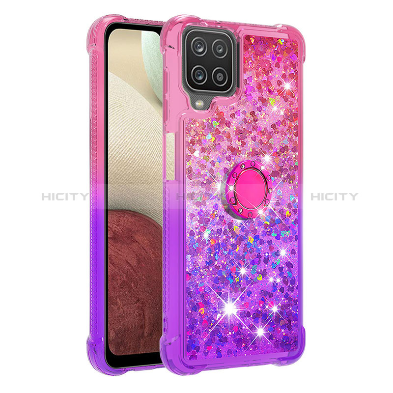 Custodia Silicone Cover Morbida Bling-Bling con Anello Supporto S02 per Samsung Galaxy A12 Nacho