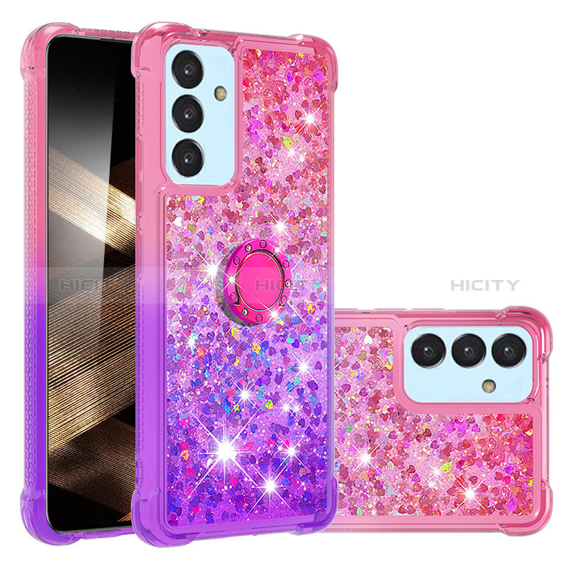 Custodia Silicone Cover Morbida Bling-Bling con Anello Supporto S02 per Samsung Galaxy A15 4G Rosa Caldo