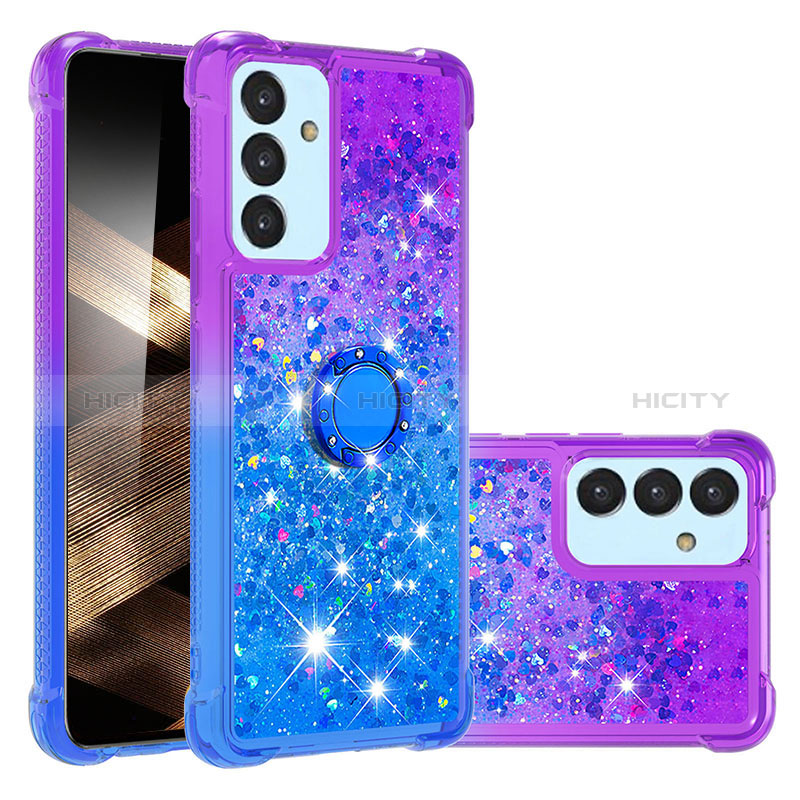 Custodia Silicone Cover Morbida Bling-Bling con Anello Supporto S02 per Samsung Galaxy A15 5G Viola