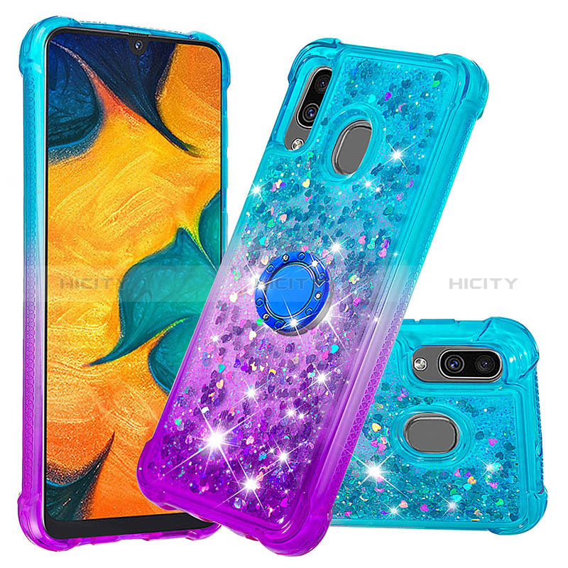 Custodia Silicone Cover Morbida Bling-Bling con Anello Supporto S02 per Samsung Galaxy A20