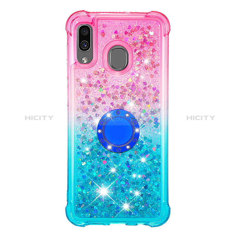 Custodia Silicone Cover Morbida Bling-Bling con Anello Supporto S02 per Samsung Galaxy A20