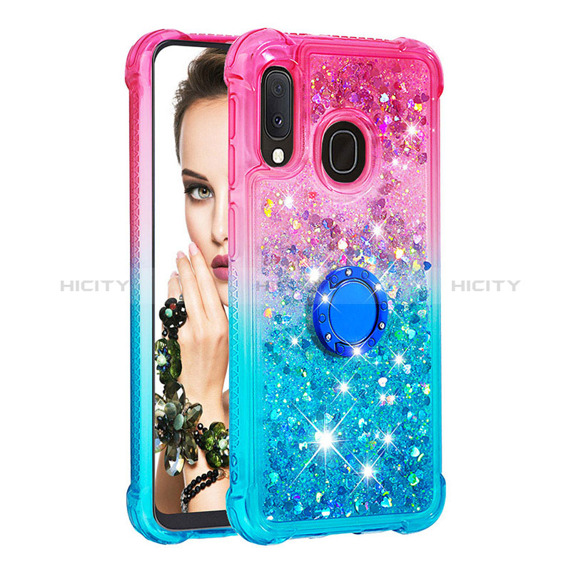 Custodia Silicone Cover Morbida Bling-Bling con Anello Supporto S02 per Samsung Galaxy A20e