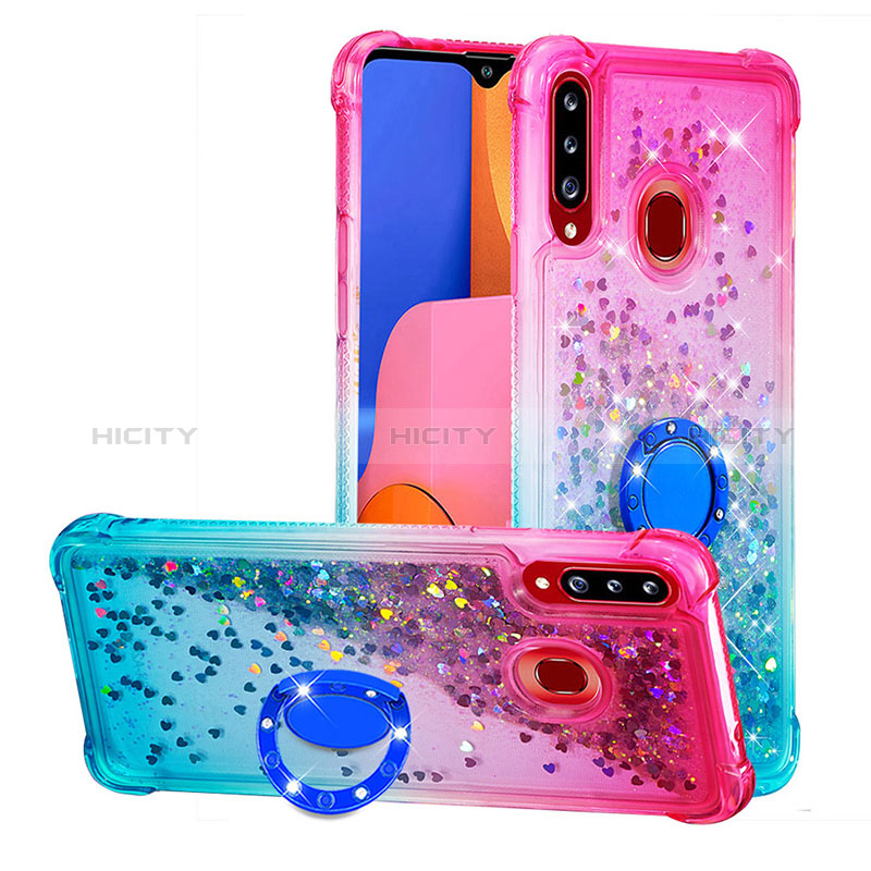 Custodia Silicone Cover Morbida Bling-Bling con Anello Supporto S02 per Samsung Galaxy A20s