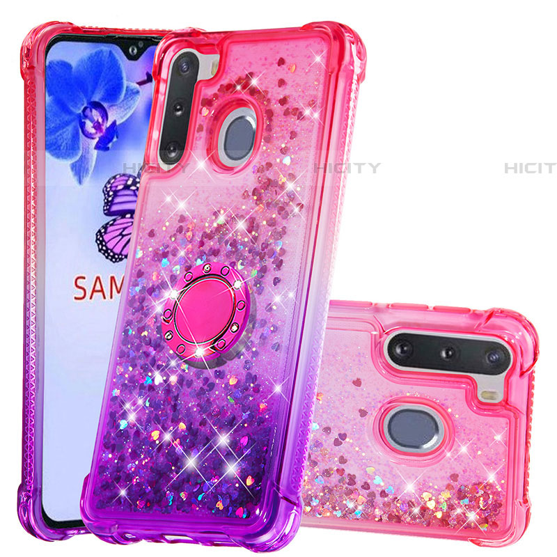 Custodia Silicone Cover Morbida Bling-Bling con Anello Supporto S02 per Samsung Galaxy A21 European