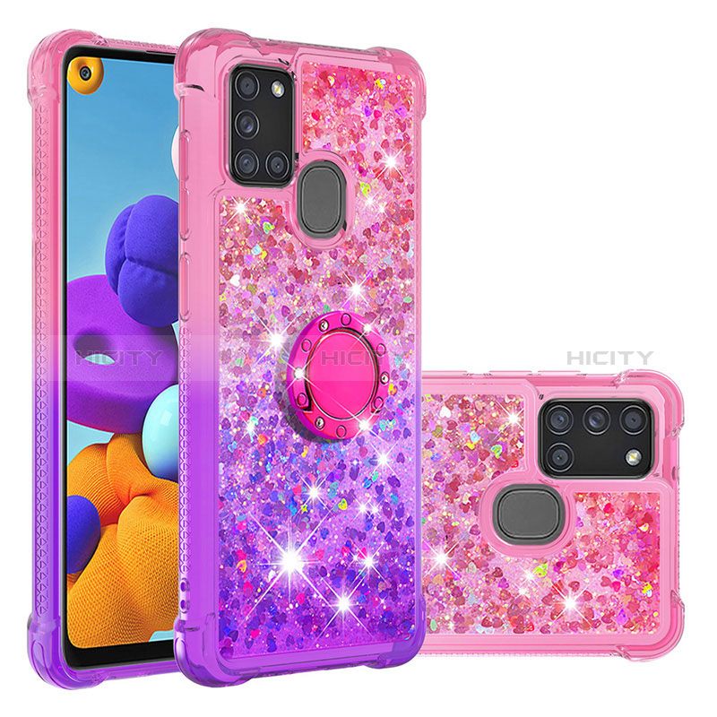 Custodia Silicone Cover Morbida Bling-Bling con Anello Supporto S02 per Samsung Galaxy A21s