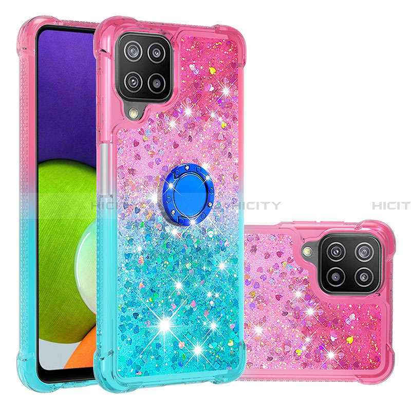 Custodia Silicone Cover Morbida Bling-Bling con Anello Supporto S02 per Samsung Galaxy A22 4G