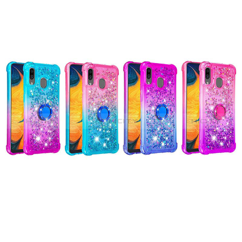 Custodia Silicone Cover Morbida Bling-Bling con Anello Supporto S02 per Samsung Galaxy A30