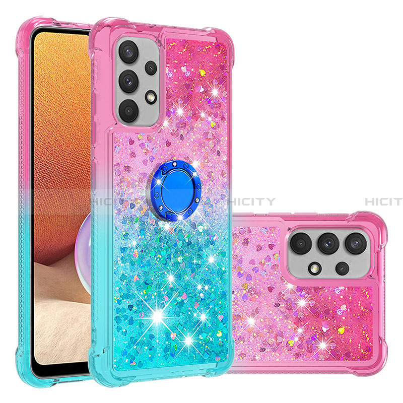 Custodia Silicone Cover Morbida Bling-Bling con Anello Supporto S02 per Samsung Galaxy A32 5G Rosa