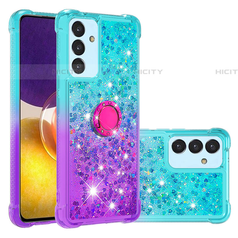 Custodia Silicone Cover Morbida Bling-Bling con Anello Supporto S02 per Samsung Galaxy A34 5G Cielo Blu