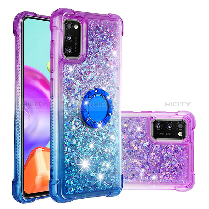 Custodia Silicone Cover Morbida Bling-Bling con Anello Supporto S02 per Samsung Galaxy A41 Viola