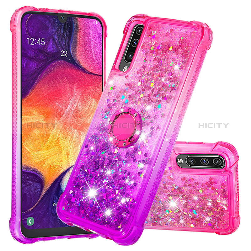 Custodia Silicone Cover Morbida Bling-Bling con Anello Supporto S02 per Samsung Galaxy A50