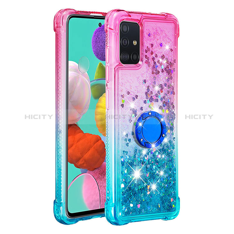 Custodia Silicone Cover Morbida Bling-Bling con Anello Supporto S02 per Samsung Galaxy A51 4G