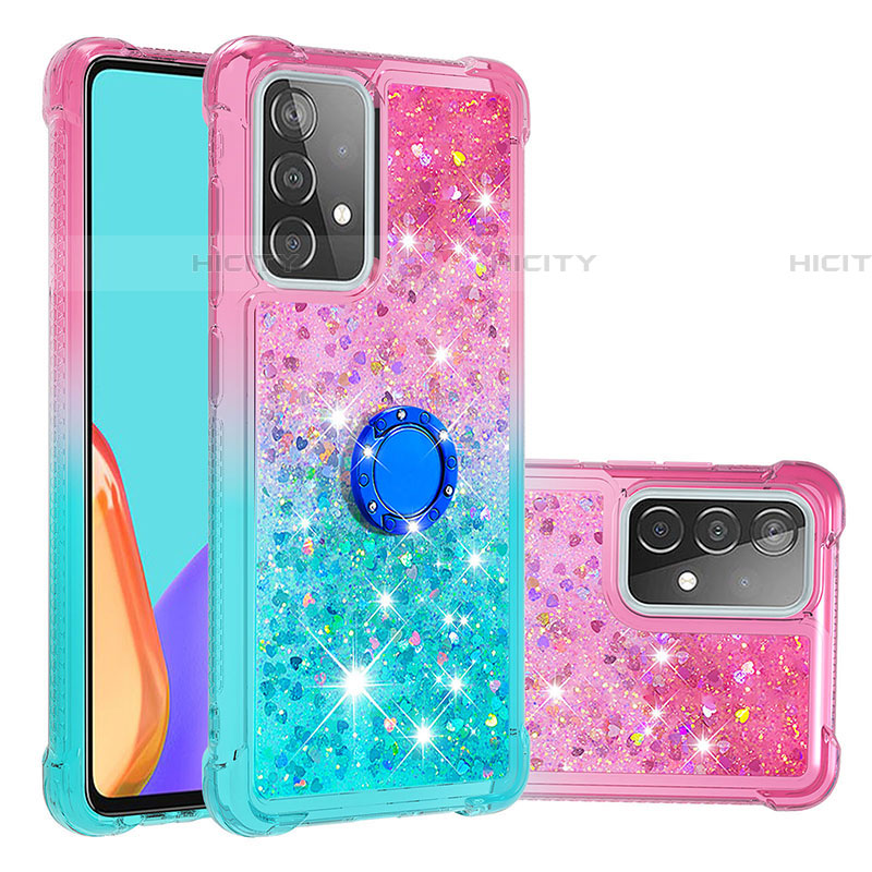 Custodia Silicone Cover Morbida Bling-Bling con Anello Supporto S02 per Samsung Galaxy A52 4G Rosa