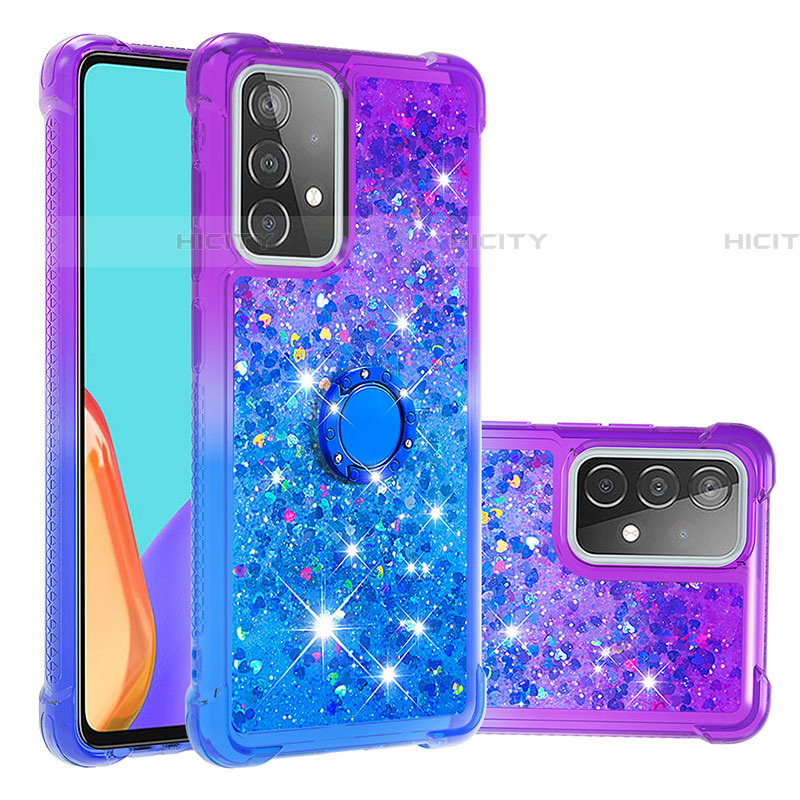 Custodia Silicone Cover Morbida Bling-Bling con Anello Supporto S02 per Samsung Galaxy A52 4G Viola