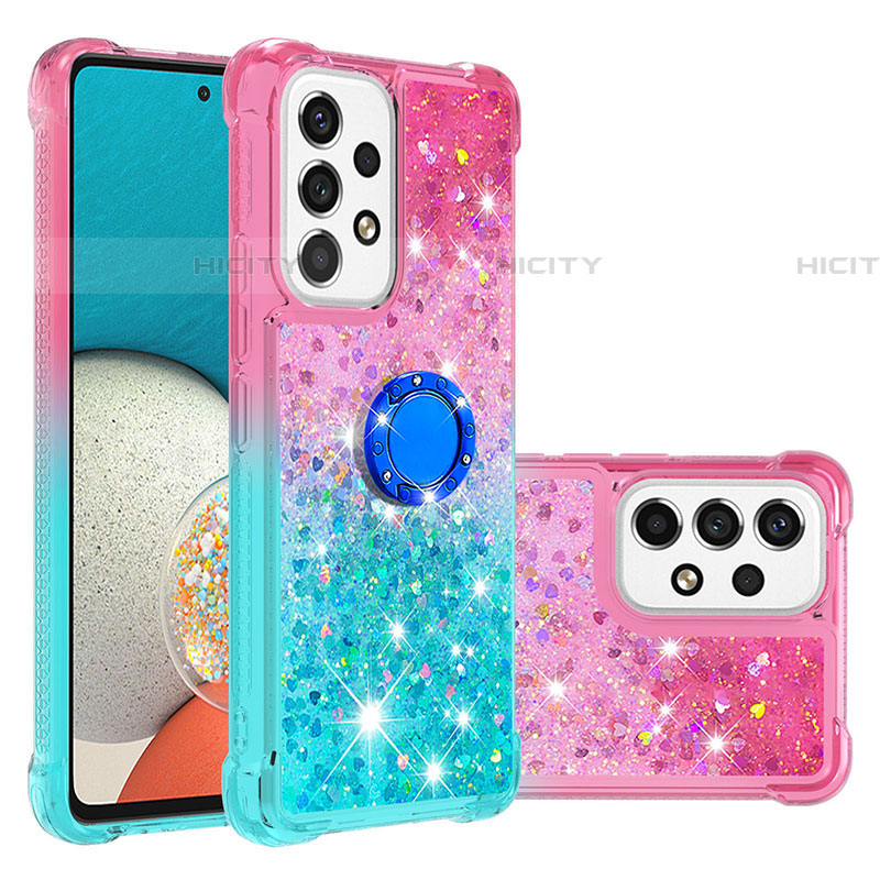 Custodia Silicone Cover Morbida Bling-Bling con Anello Supporto S02 per Samsung Galaxy A53 5G Rosa