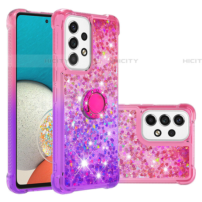 Custodia Silicone Cover Morbida Bling-Bling con Anello Supporto S02 per Samsung Galaxy A53 5G Rosa Caldo