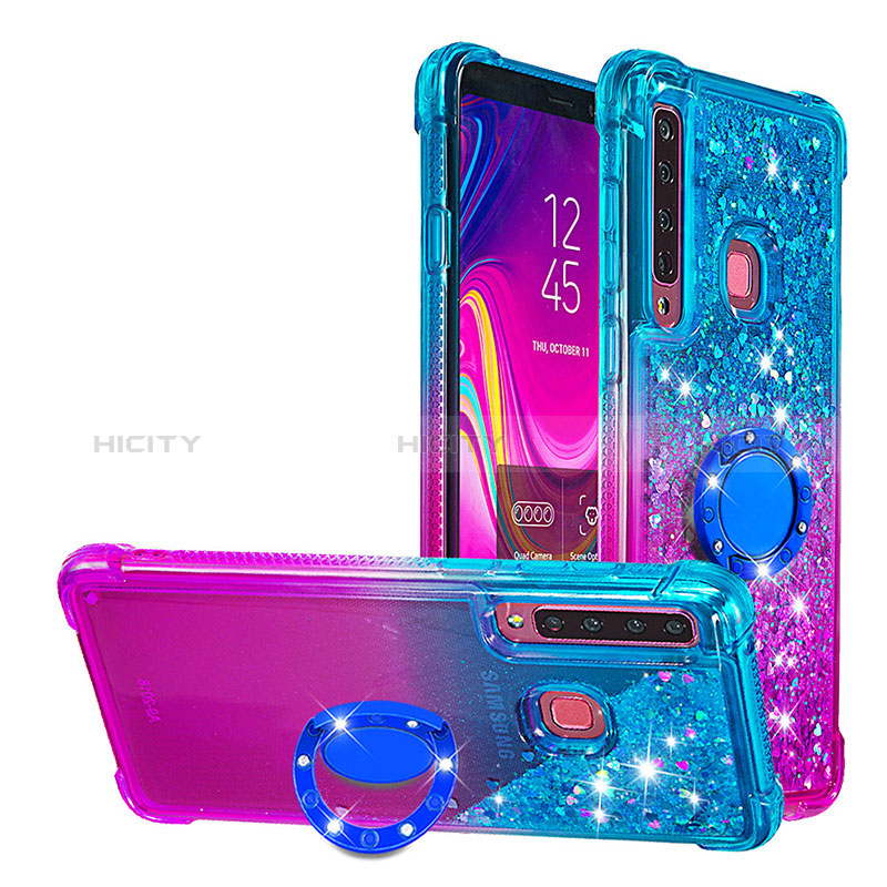 Custodia Silicone Cover Morbida Bling-Bling con Anello Supporto S02 per Samsung Galaxy A9 (2018) A920 Cielo Blu