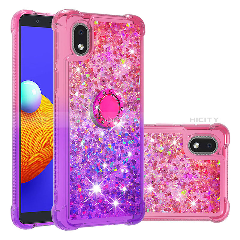 Custodia Silicone Cover Morbida Bling-Bling con Anello Supporto S02 per Samsung Galaxy M01 Core Rosa Caldo