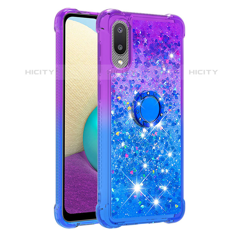 Custodia Silicone Cover Morbida Bling-Bling con Anello Supporto S02 per Samsung Galaxy M02