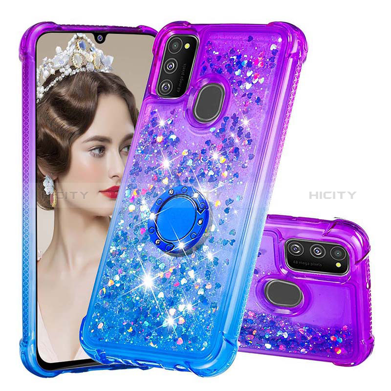 Custodia Silicone Cover Morbida Bling-Bling con Anello Supporto S02 per Samsung Galaxy M30s