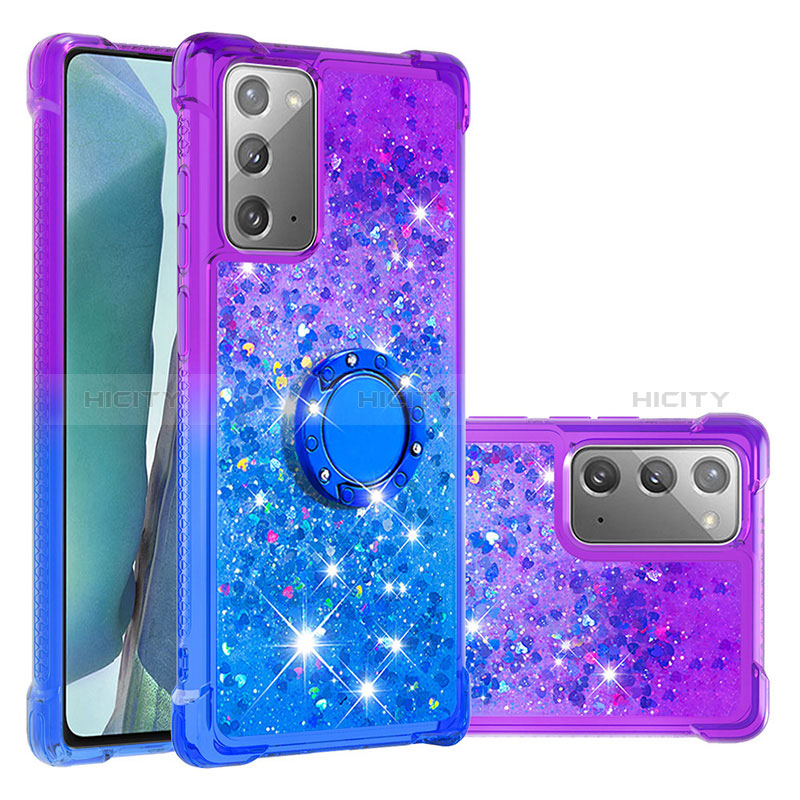 Custodia Silicone Cover Morbida Bling-Bling con Anello Supporto S02 per Samsung Galaxy Note 20 5G Viola