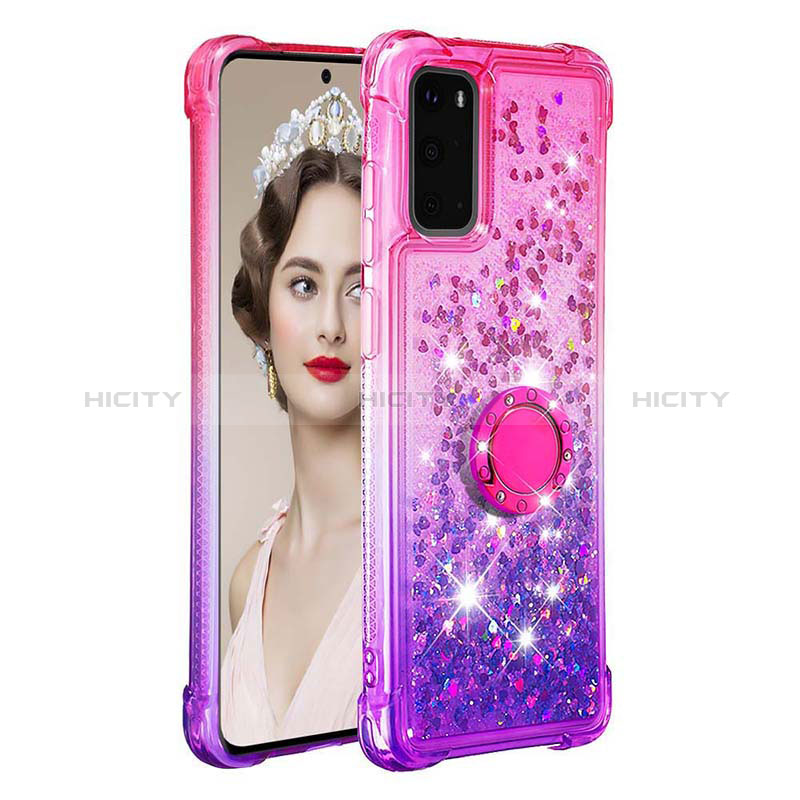 Custodia Silicone Cover Morbida Bling-Bling con Anello Supporto S02 per Samsung Galaxy S20