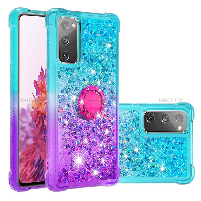 Custodia Silicone Cover Morbida Bling-Bling con Anello Supporto S02 per Samsung Galaxy S20 Lite 5G Cielo Blu