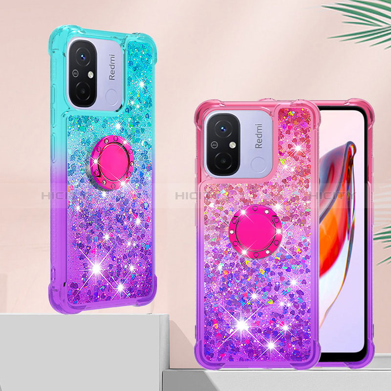 Custodia Silicone Cover Morbida Bling-Bling con Anello Supporto S02 per Xiaomi Poco C55