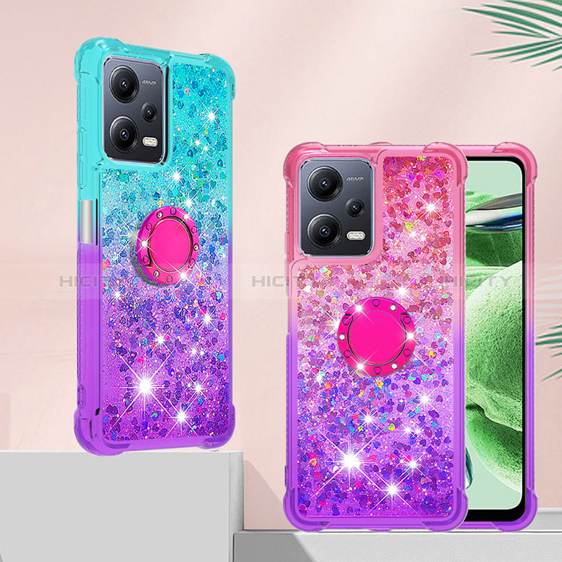 Custodia Silicone Cover Morbida Bling-Bling con Anello Supporto S02 per Xiaomi Poco X5 5G