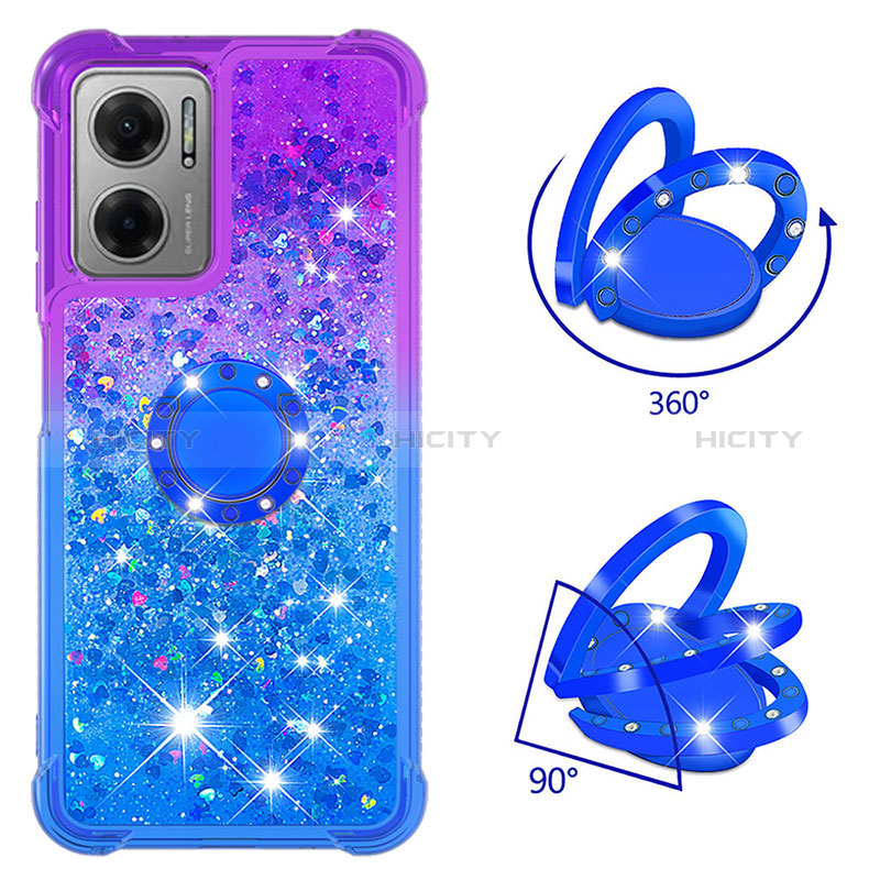 Custodia Silicone Cover Morbida Bling-Bling con Anello Supporto S02 per Xiaomi Redmi 10 5G