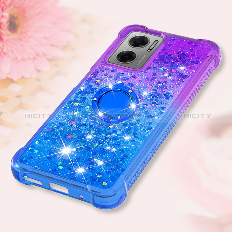 Custodia Silicone Cover Morbida Bling-Bling con Anello Supporto S02 per Xiaomi Redmi 10 5G